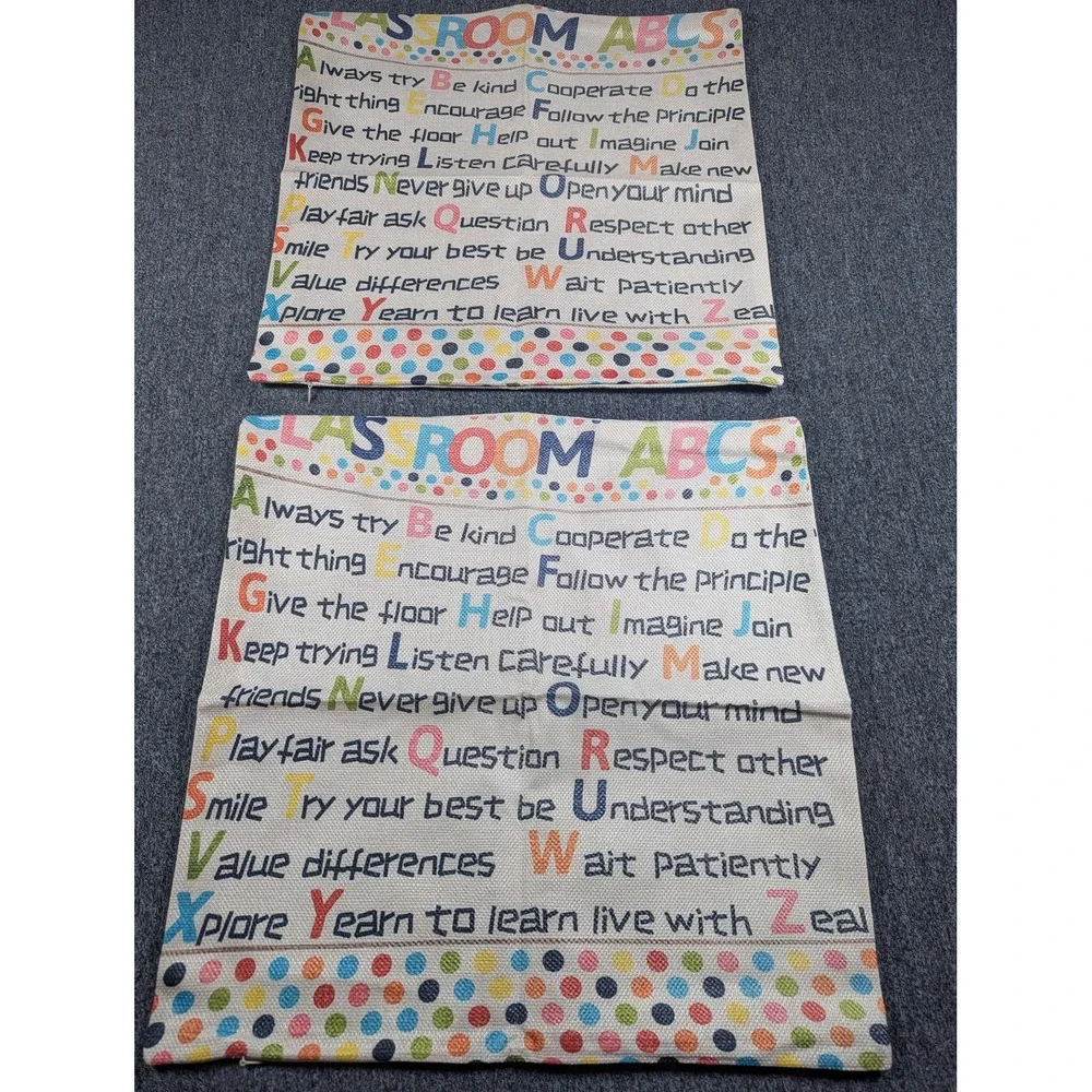 Set of 2 Classroom ABCs Throw Pillow Covers Educational Teacher Decor 18x18